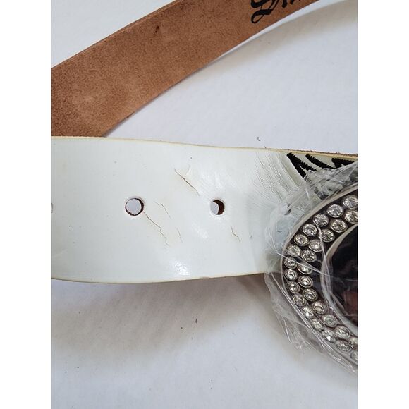 NWT Smet by Christian Audigier White Leather Belt with Rhinestone Buckle main image 4